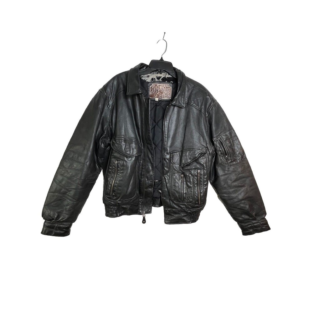 New Order VTG 80s Thrashed Distressed Worn Out Mens Black Leather Biker Jacket L